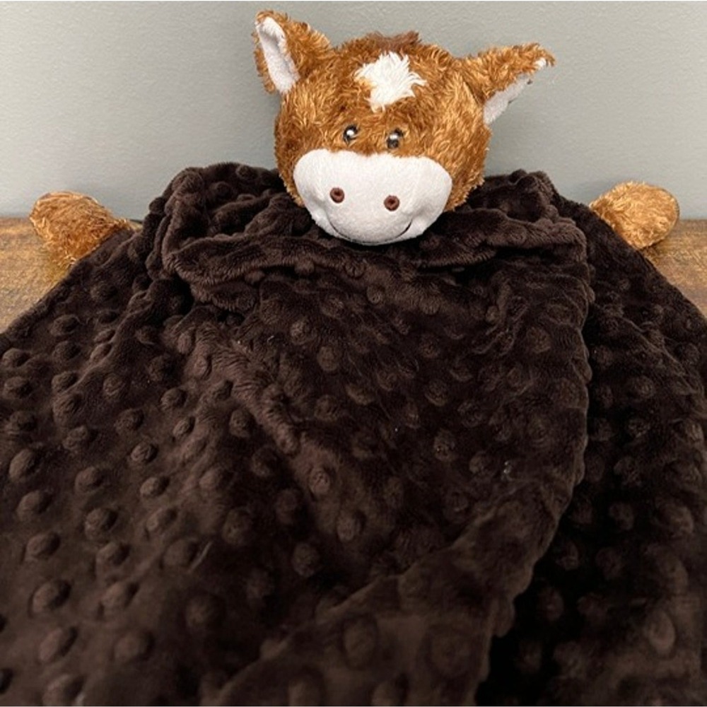 Fat Rat Family Horse Lovey Security Blanket Brown Minky‎ Dot Plush Satin Back